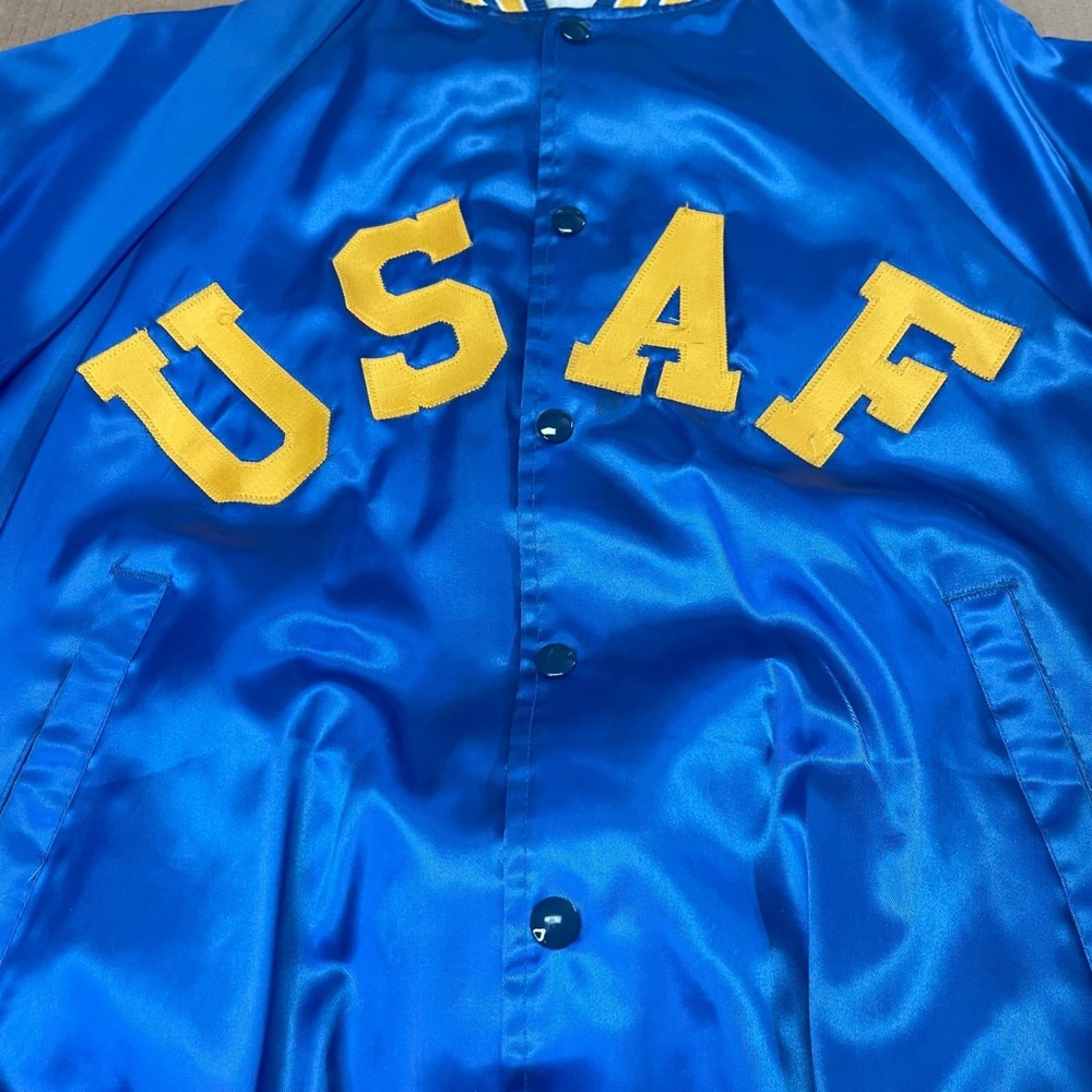 Vintage 80s Soffe USAF Satin Jacket Mens Medium 38-40 Blue Bomber Varsity USA